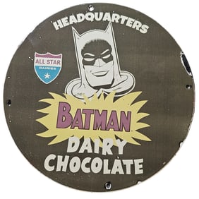 211. Vintage Batman Dairy Chocolate Porcelain Sign - Retro Collectible for Sale