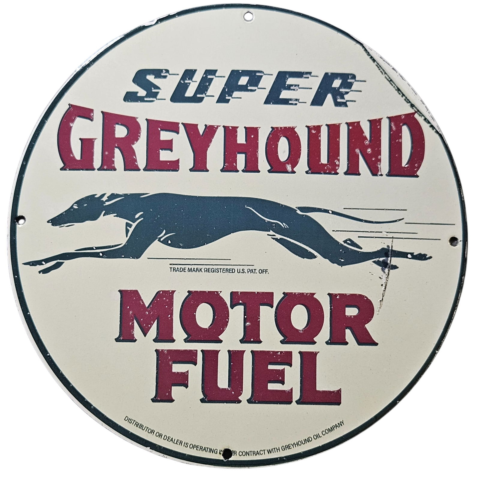 213. Vintage Super Greyhound Motor Fuel Porcelain Sign - Classic Auto Memorabilia (1 of 2)