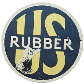 215. Vintage Porcelain Sign: US Rubber with Iconic Character Design