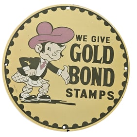 219. Vintage Porcelain Gold Bond Stamps Sign ? Nostalgic Advertising Collectible
