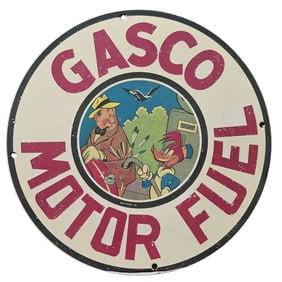 223. Vintage Gasco Motor Fuel Porcelain Sign - Classic Gasoline Advertising Collector's Item