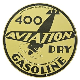 226. Vintage 1923 Shell Aviation Dry Gasoline Porcelain Sign - Rare Collector's Item