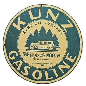 233. Vintage Kunz Oil Company Porcelain Gasoline Sign - Minneapolis 1929