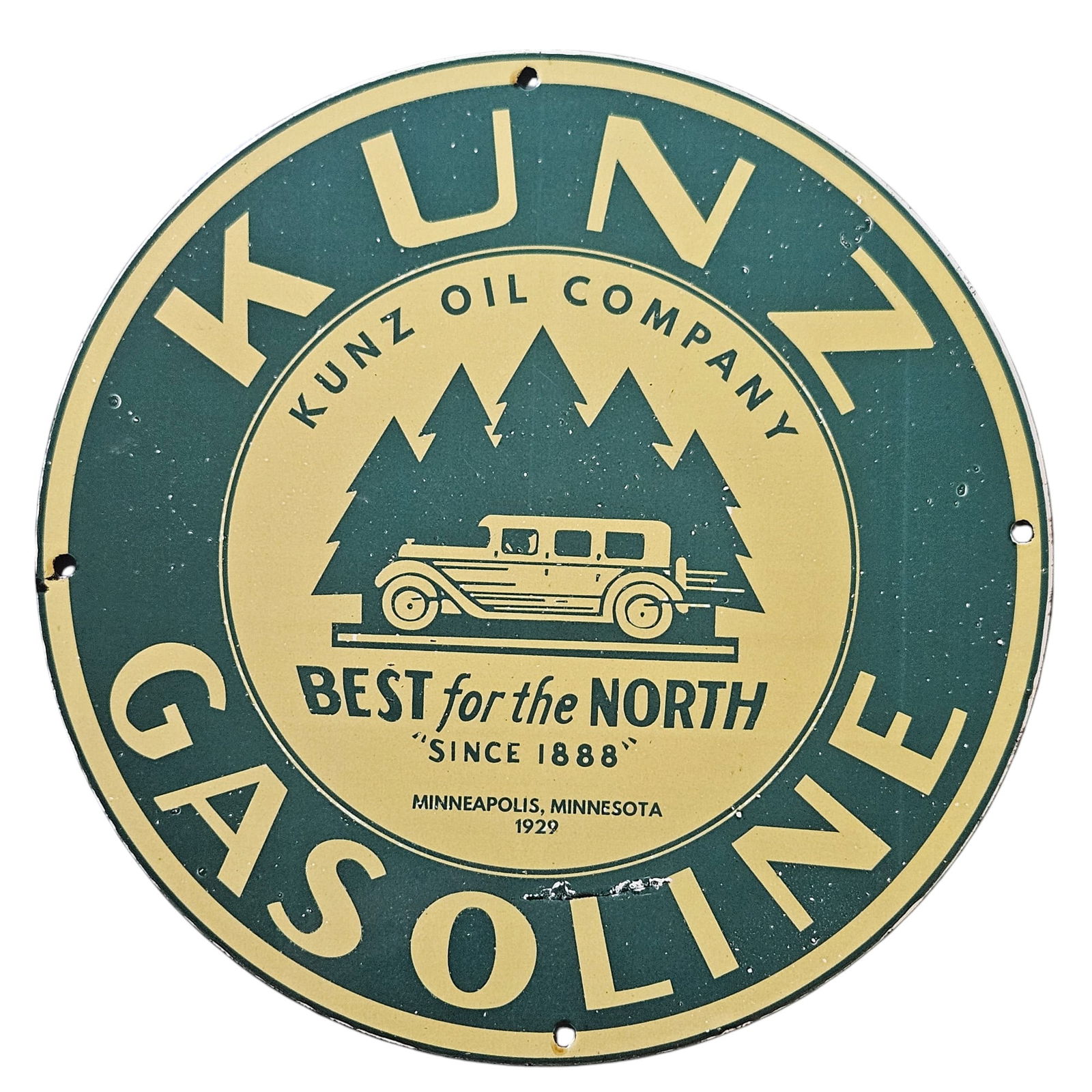 233. Vintage Kunz Oil Company Porcelain Gasoline Sign - Minneapolis 1929 (1 of 2)