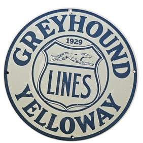 235. Vintage 1929 Greyhound Lines Yelloway Porcelain Sign ? Collectible Americana Memorabilia