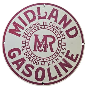 236. Vintage Midland Refining Company Porcelain Gasoline Sign - Rare Collectible from Kansas