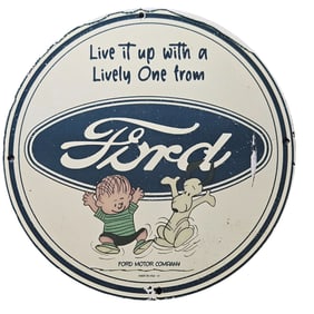 237. Vintage Ford Porcelain Sign ? 'Live It Up with a Lively One' - Classic Automotive Decor