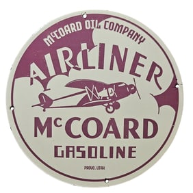240. Vintage McCoard Oil Company Airliner Gasoline Porcelain Sign - Collectible Art Decor