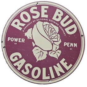 246. Vintage Porcelain Rose Bud Gasoline Sign from National Refining Company (1931)