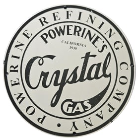 247. Vintage 1930 Powerine Refining Co. Crystal Gas Porcelain Sign - Collectible Memorabilia