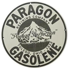 248. Vintage Paragon Gasoline Porcelain Sign ? 1922 Toledo, Ohio ? Peak of Perfection