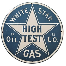251. Vintage White Star Oil Company Porcelain Sign - Highly Collectible High Test Gas Sign