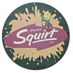 253. Vintage Porcelain Sign: Enjoy Squirt Soda ? Iconic 1950s Advertising Collectible