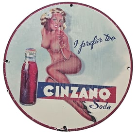 262. Vintage Cinzano Soda Porcelain Sign - Retro Pin-Up Art - Collectible Advertising Memorabilia