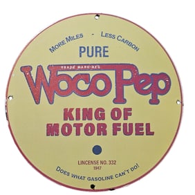 265. WocoPep Pure Porcelain Sign - King of Motor Fuel (1947) - Vintage Gas Station Decor