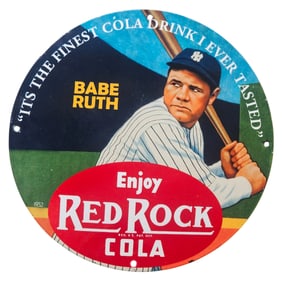 269. Vintage 1952 Babe Ruth Red Rock Cola Porcelain Sign - A Collector's Gem