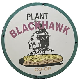 270. Vintage Plant Blackhawk Co-Op Porcelain Farm Sign - Collectible Americana Decor