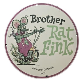 271. Vintage 1963 Brother Rat Fink Porcelain Sign - Iconic California Car Culture Art