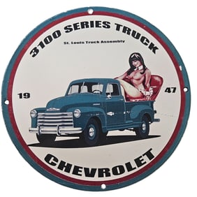 274. Vintage 1947 Chevrolet 3100 Series Truck Porcelain Sign - Classic Americana Art