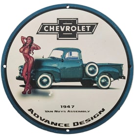 275. Vintage 1947 Chevrolet Porcelain Sign | Classic Automotive Decor with Iconic Design