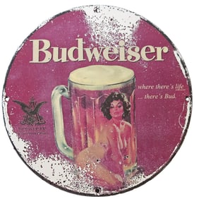 277. Vintage Budweiser Porcelain Sign - Unique Collectible with Original Artwork