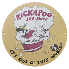 279. Vintage Kickapoo Joy Juice Porcelain Sign - Retro Advertising Collectible (1966)