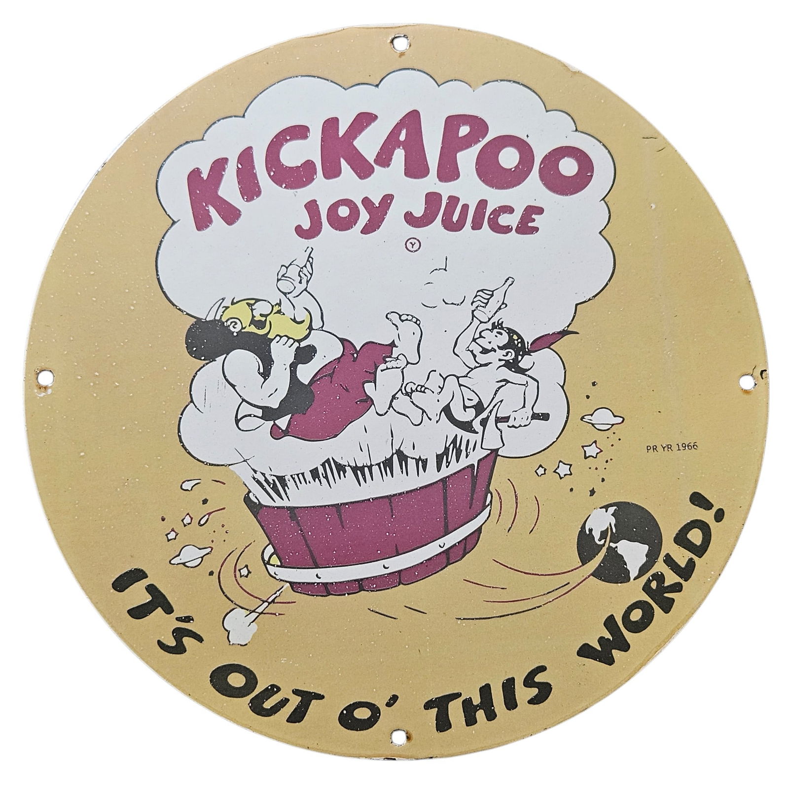 279. Vintage Kickapoo Joy Juice Porcelain Sign - Retro Advertising Collectible (1966) (1 of 2)