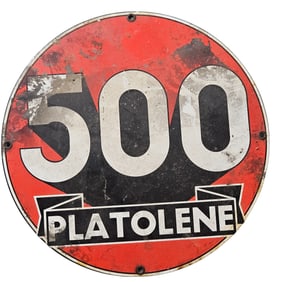 280. Vintage Porcelain Sign for Platolene 500 - Classic Gas Station Memorabilia