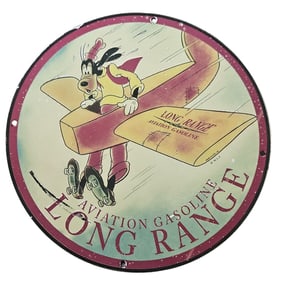 288. Vintage Porcelain Aviation Gasoline Sign Featuring Goofy - Long Range Aesthetics
