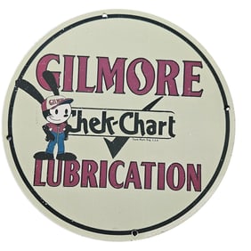 292. Vintage Gilmore Lubrication Porcelain Sign - Classic Automotive Memorabilia