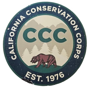 296. Vintage California Conservation Corps Porcelain Sign - Established 1976 CCC
