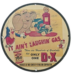 297. Vintage D-X Porcelain Sign Featuring Adorable Cartoon Characters - Rare Collectible