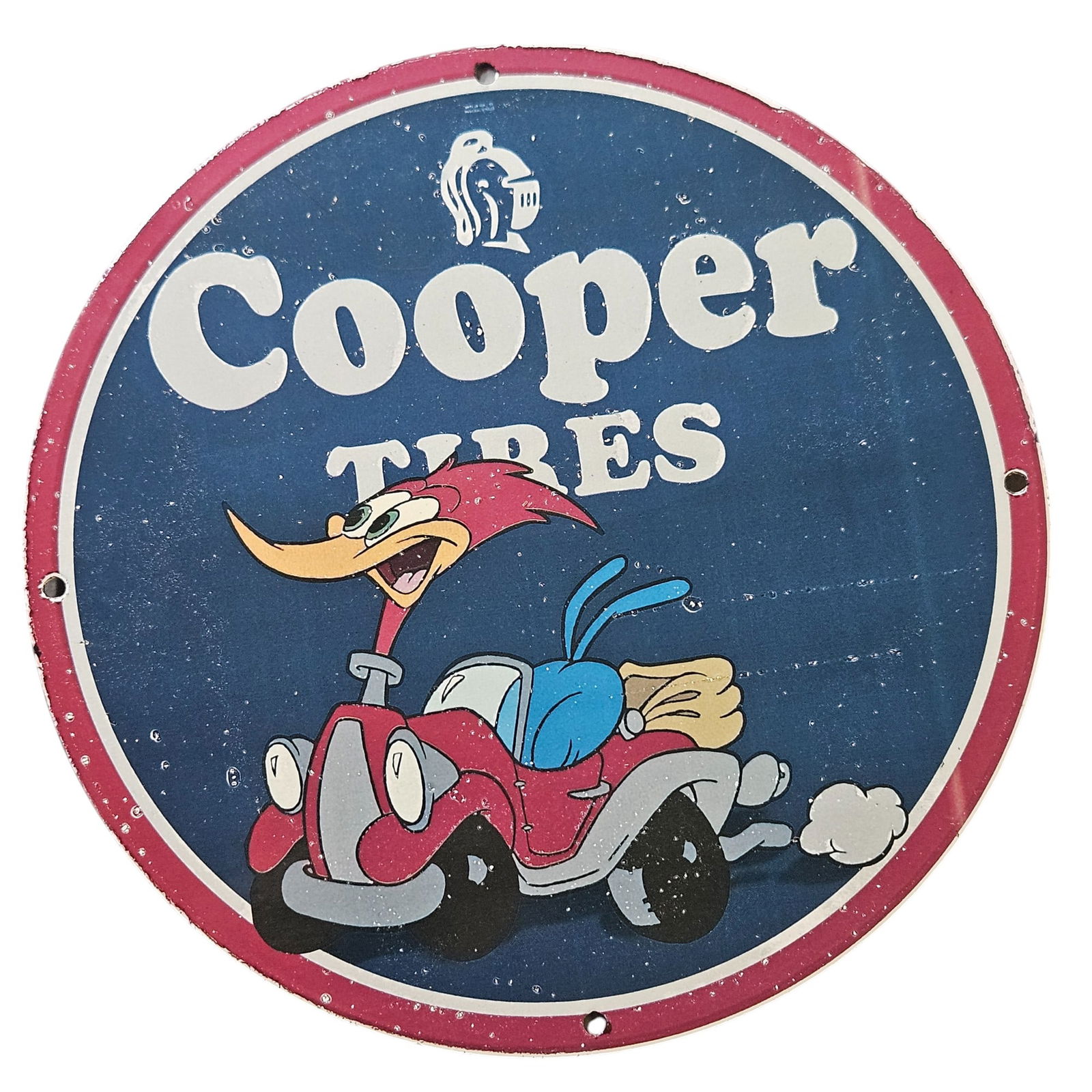 298. Vintage Cooper Tires Porcelain Sign Featuring Cartoon Woody Woodpecker (1 of 2)