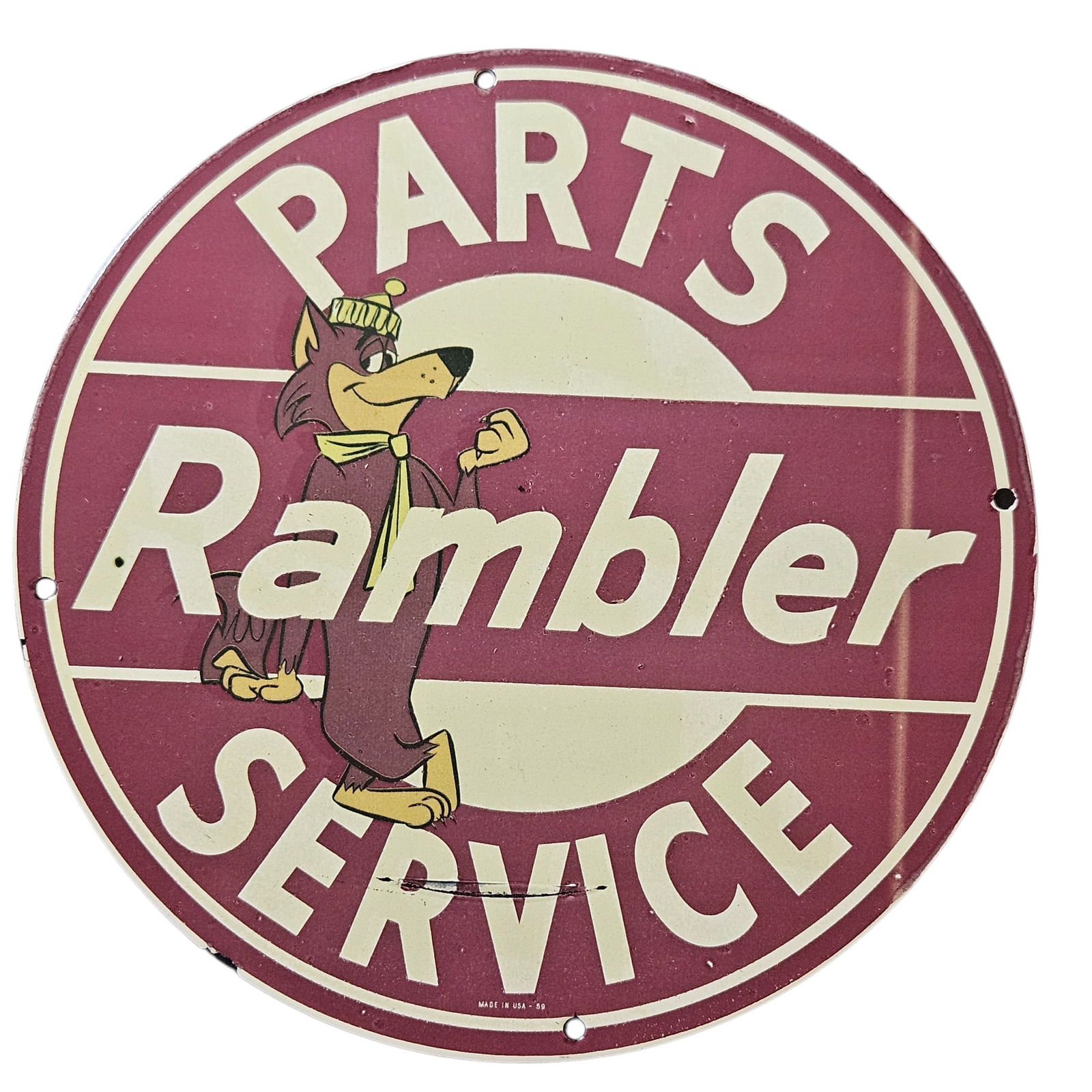 301. Vintage Rambler Parts Service Porcelain Sign with Mascot - Collectible Auto Memorabilia (1 of 2)