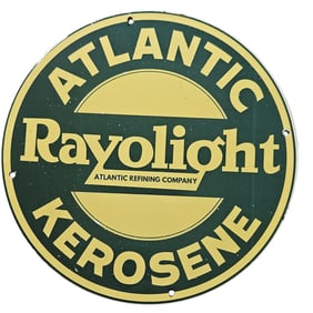 304. Antique Atlantic Rayolight Kerosene Porcelain Sign - Vintage Gas & Oil Memorabilia