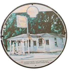 315. Vintage Shell Gas Station Porcelain Sign - Tour with Confidence - Route 66 Memorabilia