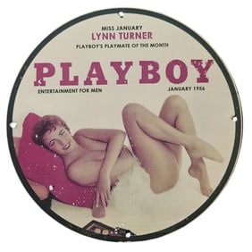 319. Vintage Playboy Lynn Turner Porcelain Sign - January 1956 Playmate of the Month