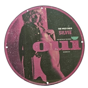 320. Vintage Oui Magazine Porcelain Sign Featuring Silvie - The Wild Child (December 1972)