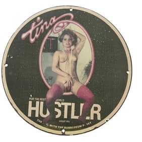 321. Vintage 1975 Hustler Magazine Porcelain Sign Featuring Tina - Collectible Wall Art