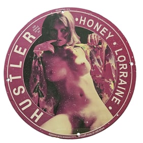 325. Vintage Hustler Porcelain Sign Featuring Honey Lorraine from November 1974
