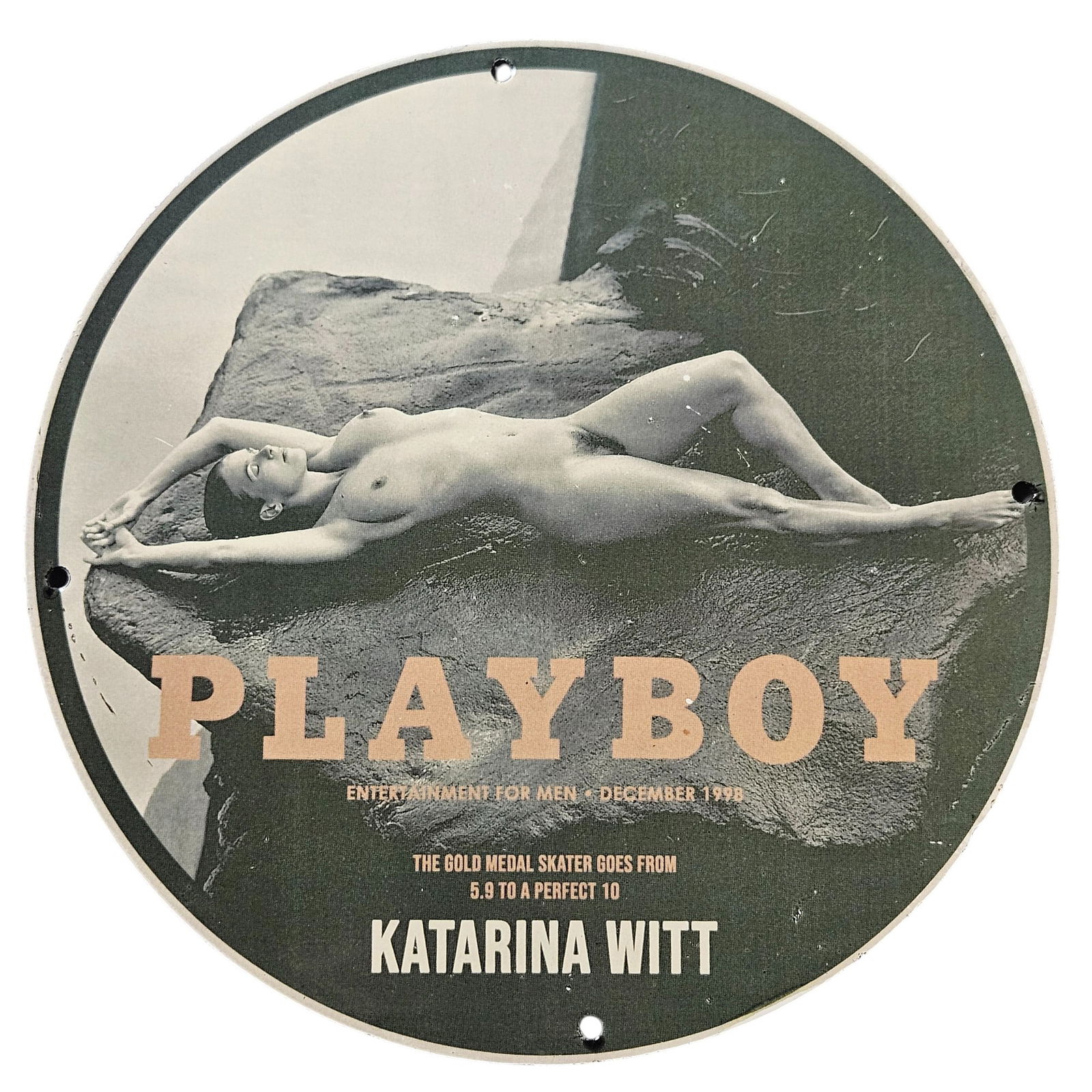 328. Rare 1998 Playboy Porcelain Sign Featuring Iconic Katarina Witt (1 of 2)