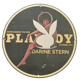 334. Vintage Playboy Porcelain Sign Featuring Darine Stern - October 1971 Edition