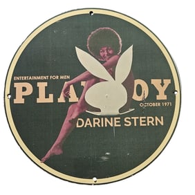 335. Vintage Playboy Porcelain Sign - October 1971 Featuring Darine Stern - Collectible Decor