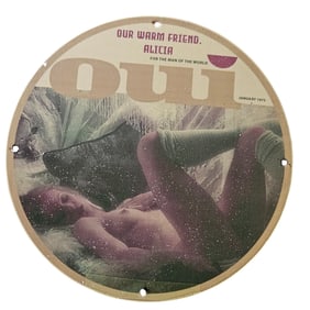 337. Vintage 1975 OUI Magazine Porcelain Sign - Unique Collectible for Man Cave Décor