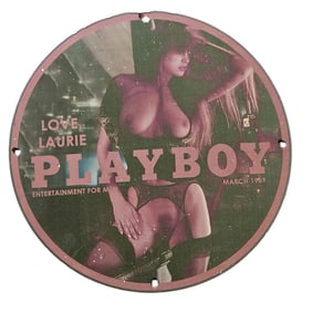 342. Vintage Playboy Porcelain Sign - March 1989 - Collectible Decor for Nostalgia and Art Lovers