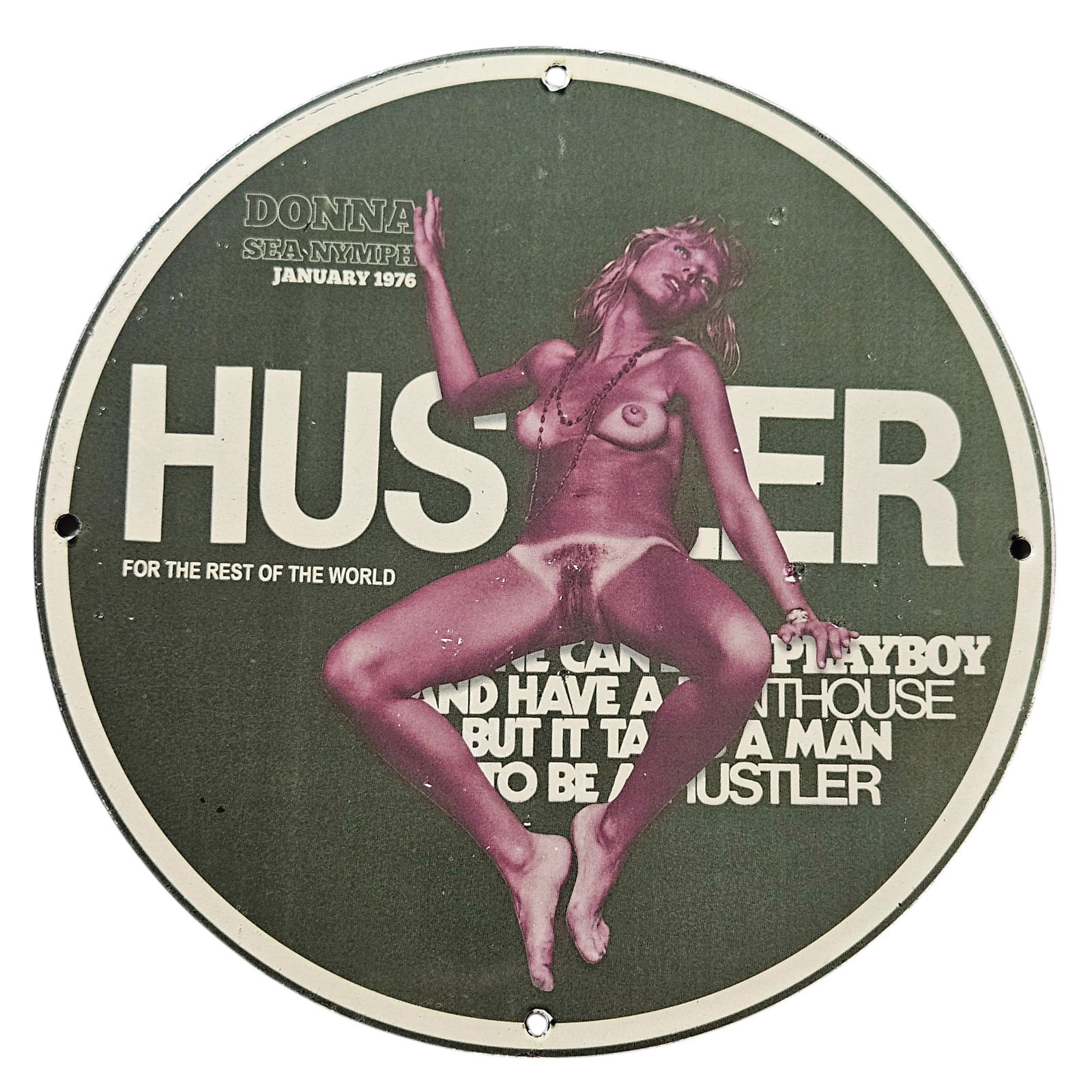 344. Vintage Porcelain Sign: Unique Collectible for Man Cave Enthusiasts: Explore this rare and captivating porcelain sign, a noteworthy collectible that embodies vintage allure and artistic expression. Perfect for collectors, it features an eye-catching design that include