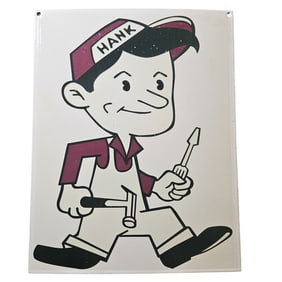 Vintage Hank Porcelain Sign - Classic Mechanic Design for Man Cave or Garage Decor