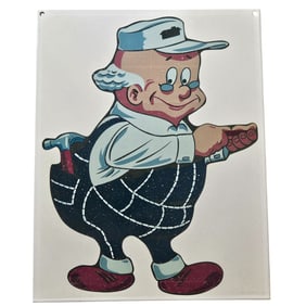 Vintage Porcelain Sign Featuring Cheerful Plumber Character - Unique Collectible Decor