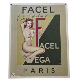 Vintage 1950s Facel Vega Paris Porcelain Sign with Signature - Collectible Art
