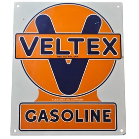 Vintage Veltex Gasoline Porcelain Sign - Fletcher Oil Company Advertising Collectible